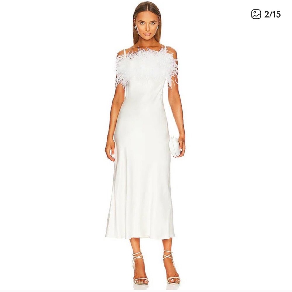 Sleeper White Feather Trim Slip Dress